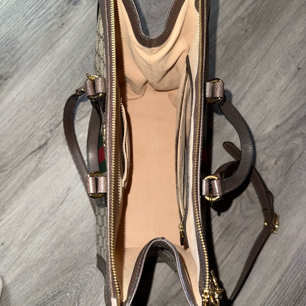 Gucci Beige and Brown Satchel with Red and Green Stripe - Picture 3 of 4